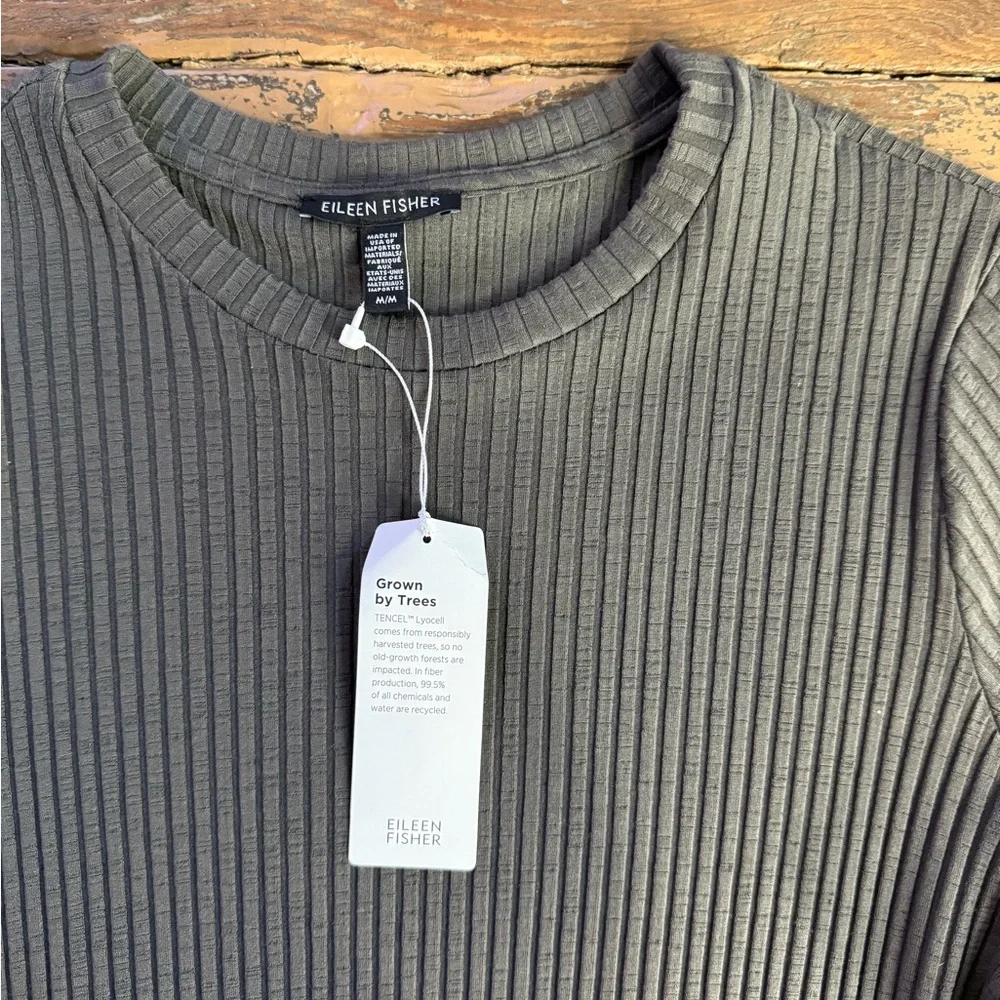 NWT Eileen Fisher Textured Rib Knit Stretch Tunic Top Bark Sz M 🍄🧡